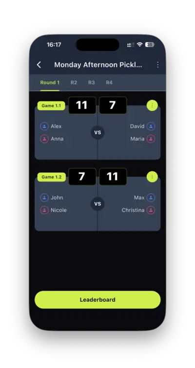 Pickleball matches schedule