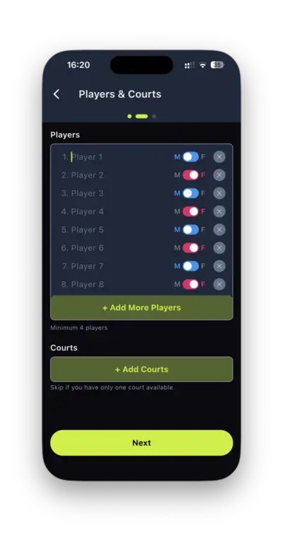 Pickleball tournament settings
